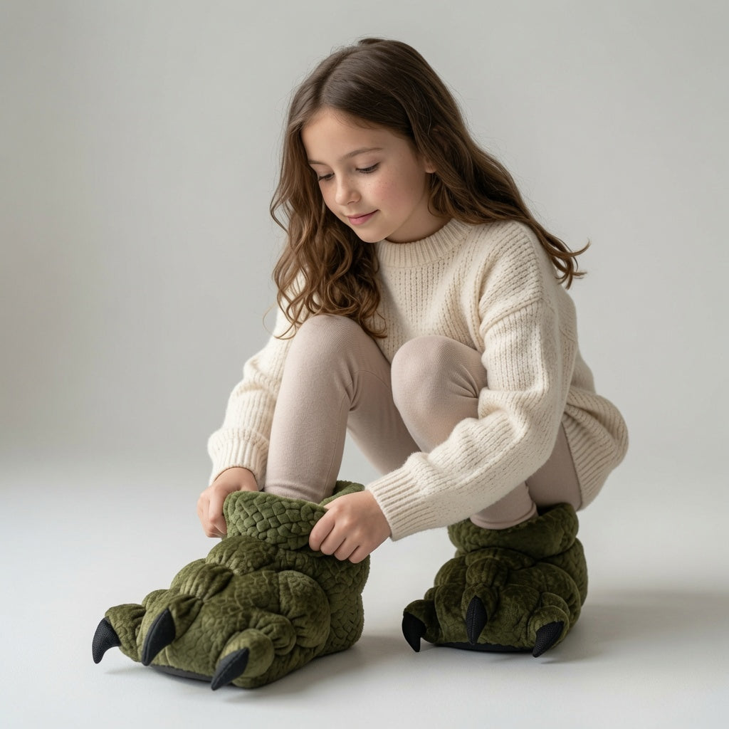 Pantufa Garra Dinossauro Pelúcia Solado Tecido 🦕