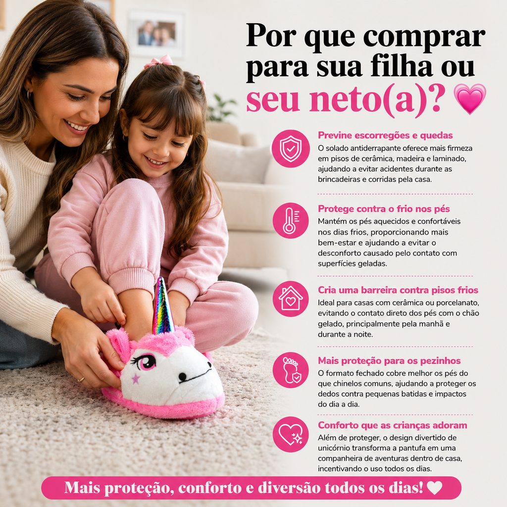 Pantufa Unicórnio Rosa Quentinha e Confortável 🩷