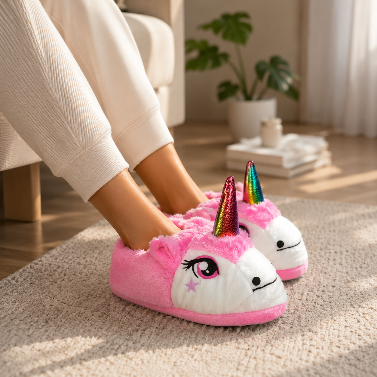 Pantufa Unicórnio Rosa Quentinha e Confortável 🩷