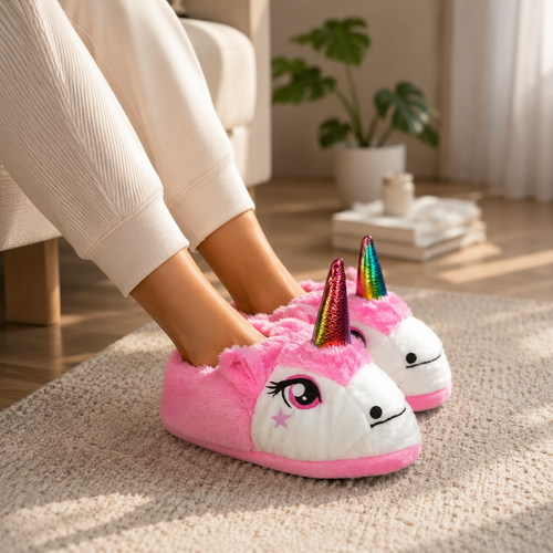 Pantufa Unicórnio Rosa Quentinha e Confortável 🩷